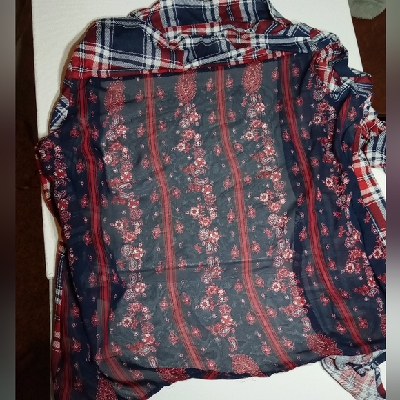Self Esteem Red Blue Plaid Open Front 3/4 Slv Top Sz 3X - Picture 5 of 13